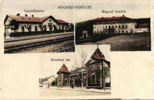 Verőce, Nógrádverőce; vasútállomás, Migazzi kastély, Erzsébet lak. Still Endre kiadása