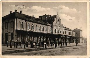 1935 Körmend, Pályaudvar, vasútállomás, vasutasok. Kiadja Nagy Béla (EK)