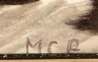 MCP jelzéssel: Házak sora, akvarell, papír, üvegezett fa keretben, 24×17,5 cm