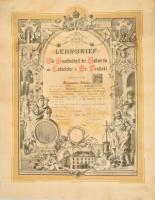 1896 Wiener-Neustadt, A vendéglősök egyesülete által kiállított díszes tanonclevél német nyelven