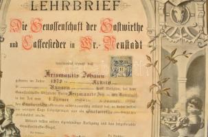 1896 Wiener-Neustadt, A vendéglősök egyesülete által kiállított díszes tanonclevél német nyelven