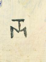 TM jelzéssel: Gondolkodó, olaj, farost, 85,5×38 cm