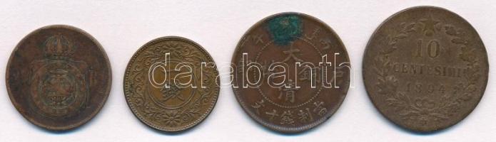 4db-os vegyes külföldi rézpénz tétel, közte Brazília, Japán, Kína, Olaszország T:2,2-,3
4pcs of var...