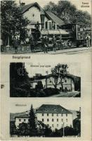 1917 Borgóprund, Prundu Bargaului; Vasútállomás, gőzmozdony, vasutasok, Merített papírgyár, Műmalom, hengermalom / Bahnhof / railway station, railwaymen, paper mill, rolling mill (fa)