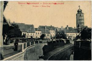 1913 Nagyszeben, Hermannstadt, Sibiu; Kleiner Ring / Kis piac, Várostorony, piaci árusok, bódék. W. L. 81. Kiadja Budovszky L. / market vendors, city tower, booths (r)