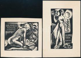 Menyhárt József (1901-1976): Erotikus ex libris Galambos Ferenc (2 db). Fametszet, papír, jelzett a dúcon, 7×8 cm és 9×5 cm