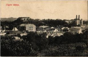 Ungvár, Uzshorod, Uzhorod; látkép, vár. Kiadja Steinfeld Dezső 1608. / general view with castle (ragasztónyom / glue marks)