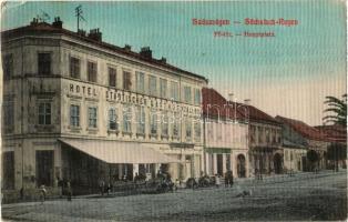 1911 Szászrégen, Reghin; Fő tér, Városi szálloda, Goldmann Samu, Friedrich Gross üzlete / Stadtischer Gasthof / hotel, shops (EK)