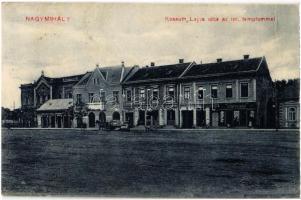 1912 Nagymihály, Michalovce; Kossuth Lajos utca, izraelita templom, zsinagóga, Bucsinszky Lajos üzlete. Landesman B. kiadása / street, synagogue, shops (szakadás / tear)