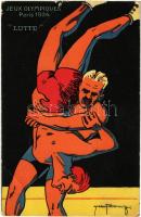 1924 Paris, Jeux Olympiques. Lutte / 1924 Summer Olympics advertisement postcard. Wrestling. L. Pautauberge litho s: H. L. Roowy (pinhole)