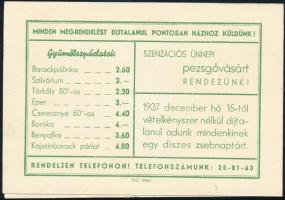 Horthy Miklós úti Bor és Sörház téli értesítő reklámlapja