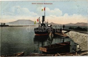 1923 Fonyód, Kikötő kilátással a Badacsonyra, Kisfaludy csavaros gőzhajó