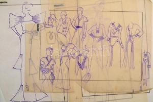 Jelzés nélkül: Divatrajzok, 12 db. Vegyes technika, papír, 32×23 cm