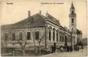 1913 Gyoma, Városháza és Református templom