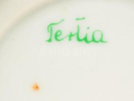 Herendi virágmintás (Tertia) füles tálka, kézzel festett, jelzett, kis kopásnyomokkal, elszíneződéss...