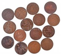 Vegyes 15db-os brit, francia és olasz Br fémpénz tétel T:2-,3 Mixed 15pcs of Br coins from Great Britain, France and Italy C:VF,F