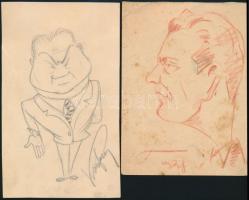 Olvashatatlan jelzéssel: Karikatúrák. Ceruza, papír, 4 db, 15×11 és 20×15 cm közötti méretekben