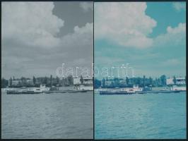 Lajta hajó a Dunán, 2 db modern előhívású fotó + a Magyar Királyi Folyam- és Tengerhajózási Részvény...