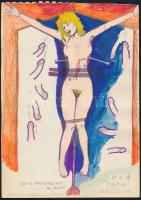 Jelzés nélkül: Pornó grafika. 3 db, vegyes technika, papír, 17×24 cm