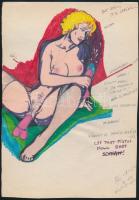 Jelzés nélkül: Pornó grafika. 3 db, vegyes technika, papír, 17×24 cm