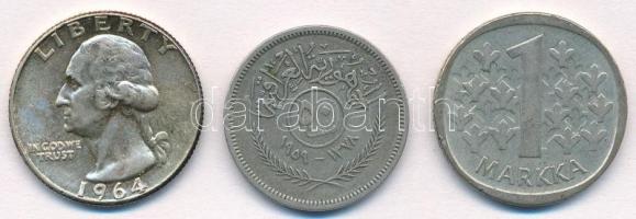 3db-os külföldi ezüstpénz tétel, közte Amerikai Egyesült Államok 1964. 1/4$ Ag Washington, Irak 1959. 50f Ag T:2 3pcs of various silver coins, including USA 1964. 1/4 Dollar Ag Washington, Iraq 1959. 50 Fils Ag C:XF
