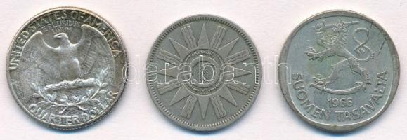 3db-os külföldi ezüstpénz tétel, közte Amerikai Egyesült Államok 1964. 1/4$ Ag "Washington&quot...