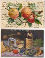 2 db RÉGI csendélet művészlap / 2 pre-1910 art motive postcards with still life paintings
