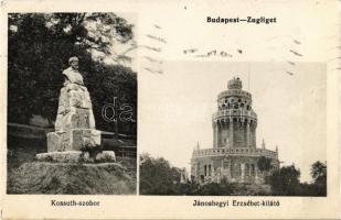 1915 Budapest XII. Zugliget, Kossuth szobor, Jánoshegyi Erzsébet kilátó. Bammer Miklós kiadása