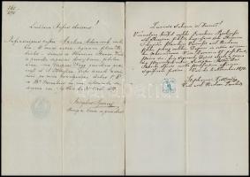 1866-1885 Vác, Vegyes okmány tétel (keresztlevél, anyakönyvi kivonat), okmánybélyegekkel, 6 db