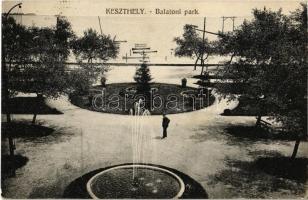 1918 Keszthely, Balatoni park, szökőkút. Kiadja Mérei Ignác A keszthelyi Hírlap kiadóhivatala