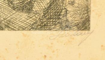 Szalay jelzéssel: Kalapos ember. Rézkarc, papír, jelzett, üvegezett keretben, 23×17,5 cm