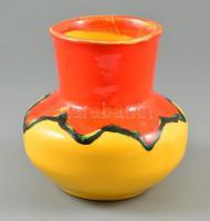 Retró váza, mázas kézzel festett kerámia, jelzés nélkül, apró kopásnyomokkal, m: 17 cm