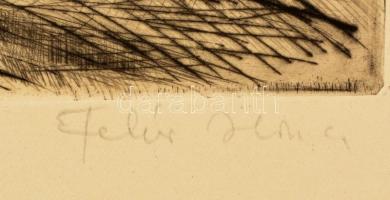 Fehér Ilona (1913-1983): Téli reggel. Rézkarc, papír, jelzett, felcsavarva, 20×24 cm