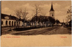 1908 Dömsöd, Fő út, Evangélikus templom, községháza. Divald Károly