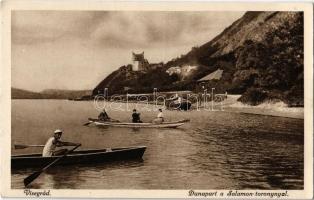 1922 Visegrád, Dunapart a Salamon toronnyal, evezős csónak (EK)