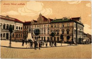 Losonc, Lucenec; Városi szálloda és polgári leányiskola, kerékpárosok / hotel, men with bicycles, girl school (EK)