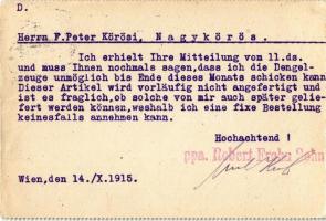 1915 Vienna, Wien IV. Hechtengasse 22. Robert Frohn Sohn Großes Lager in modernen praktischen Schlit...