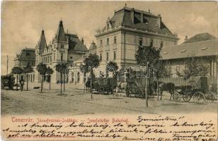 1902 Temesvár, Timisoara; Józsefvárosi indóház, vasútállomás, hintók / Iosefin, railway station, chariots (EK)