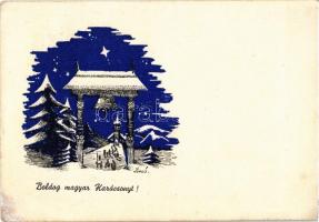 Boldog magyar Karácsonyt! / Hungarian irredenta Christmas greeting art postcard s: Bozó (EK)