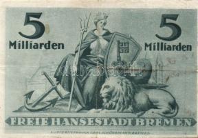 Német Birodalom/Weimari Köztársaság/Bréma/Finanzdeputation 1923. 5000000M T:II-