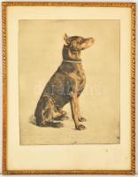 Olvashatatlan jelzéssel: Kutyák (3 db), színezett rézkwc, papír, üvegezett keretben, 24×20- 28×22 cm