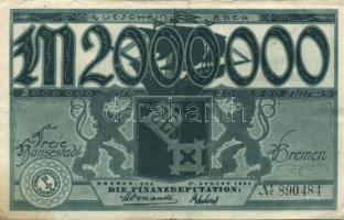 Német Birodalom/Weimari Köztársaság/Bréma/Finanzdeputation 1923. 2000000M T:III