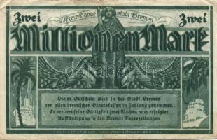Német Birodalom/Weimari Köztársaság/Bréma/Finanzdeputation 1923. 2000000M(2x) 2klf típusban T:III