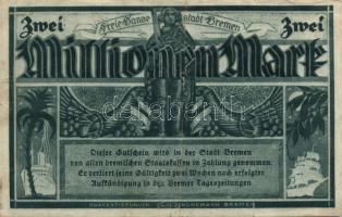 Német Birodalom/Weimari Köztársaság/Bréma/Finanzdeputation 1923. 2000000M(2x) 2klf típusban T:III