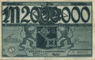 Német Birodalom/Weimari Köztársaság/Bréma/Finanzdeputation 1923. 2000000M(2x) 2klf típusban T:III
