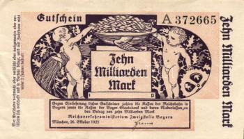 Német Birodalom/Weimari Köztársaság/Bajorország/Birodalmi Közlekedési Minisztérium/Bajor kirendeltség 1923. 10000000000M T:II-