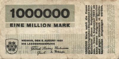 Német Birodalom/Weimari Köztársaság/Thüringen/Landesregierung Weimar 1923. 1000000M T:III+