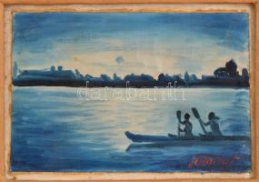 Olvashatatlan jelzéssel: Csónakázás. Vászon, fa keretben, 11x17 cm