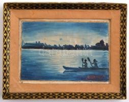 Olvashatatlan jelzéssel: Csónakázás. Vászon, fa keretben, 11x17 cm