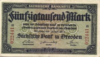 Német Birodalom/Weimari Köztársaság/Szászország/Sachische Bank zu Drezden 1923. 10000M, 50000M T:II/...